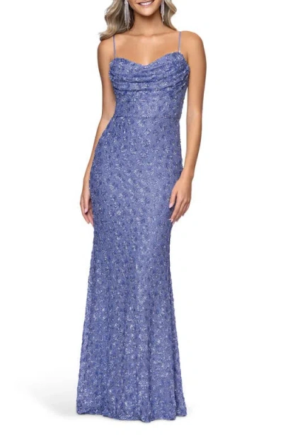 Blondie Nites Drape Sequin Sleeveless Gown In Purple