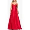 Blondie Nites Floral Appliqué Lace-up Satin Ballgown In Red