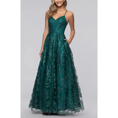 Blondie Nites Glitter Corset Sleeveless Gown In Green