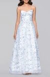 Blondie Nites Glitter Floral Sleeveless Gown In White