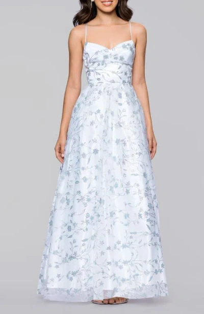 Blondie Nites Glitter Floral Sleeveless Gown In White