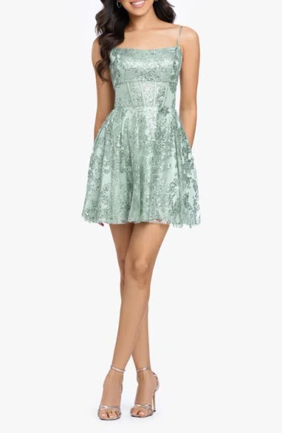 Blondie Nites Glitter Lace Back Sleeveless Minidress In Green