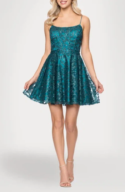 Blondie Nites Glitter Lace-up Fit & Flare Dress In Green
