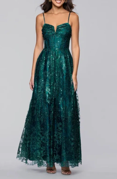 Blondie Nites Glitter Sequin Corset Gown In Blue