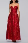 Blondie Nites Glitter Sequin Corset Gown In Red