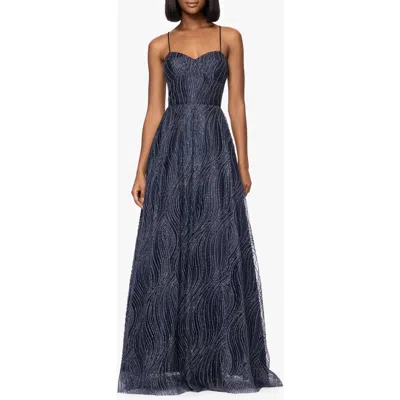 Blondie Nites Glitter Sleeveless Gown In Navy