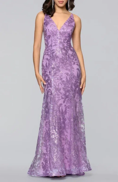 Blondie Nites Glitter Sleeveless Mermaid Gown In Purple