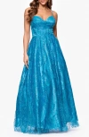 Blondie Nites Gllitter Dot & Leaf Ballgown In Blue