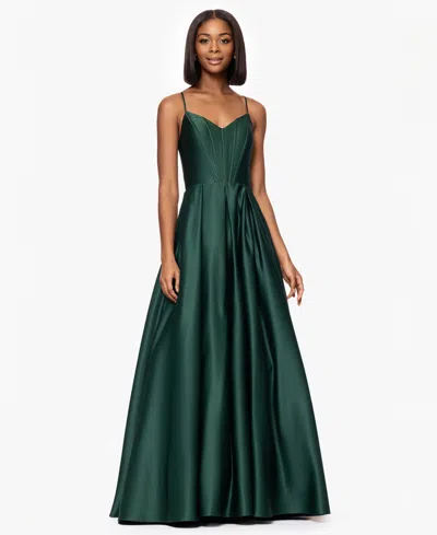 Blondie Nites Juniors' Corset Full-skirt Gown In Hunter