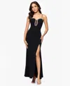 Blondie Nites Rhinestone Sweetheart Neck Scuba Gown In Black