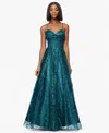 Blondie Nites Juniors' Glitter-dot Draped-neck Gown In Teal