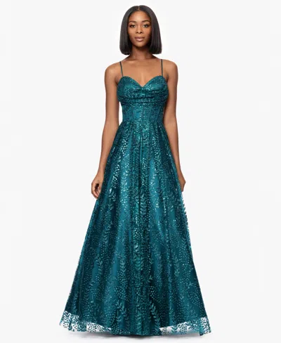 Blondie Nites Juniors' Glitter-dot Draped-neck Gown In Teal