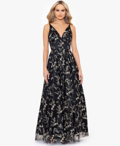 Blondie Nites Juniors' Glittered Lace-up Gown In Black,gold