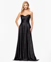 Blondie Nites Juniors' Jacquard Strapless Sweetheart Gown In Black