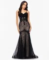 Blondie Nites Sequin Embroidered Trumpet Gown In Black,nude