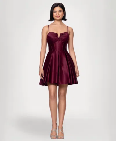 Blondie Nites Juniors' Lamour Party A-line Short Dress In Burgundy