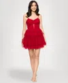 Blondie Nites Corset Mesh Ruffle Minidress In Red