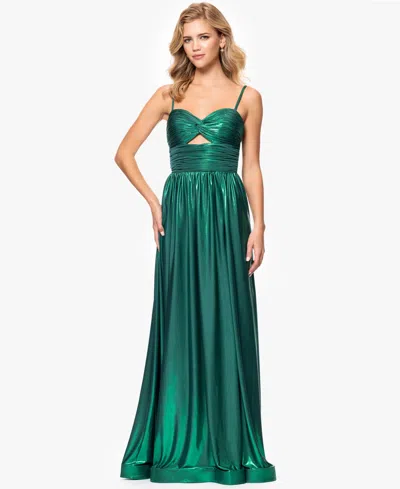 Blondie Nites Juniors' Metallic Twist-front Gown In Green