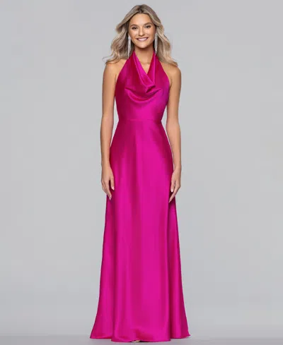 Blondie Nites Juniors' Satin Cowl Neck Gown In Pink