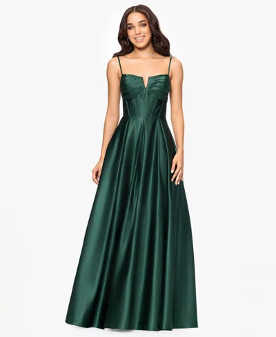 Blondie Nites Juniors' Satin Notch-neck Ball Gown In Hunter