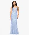 Blondie Nites Sequin Corset Mesh Godet Mermaid Gown In Ice Blue