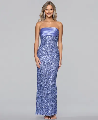 Blondie Nites Juniors' Sequin Strapless Gown In Purple