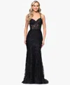 Blondie Nites Juniors' Sequined Corset-bodice Gown In Black
