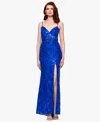 Blondie Nites Juniors' Sequined Lace Corset Gown In Blue