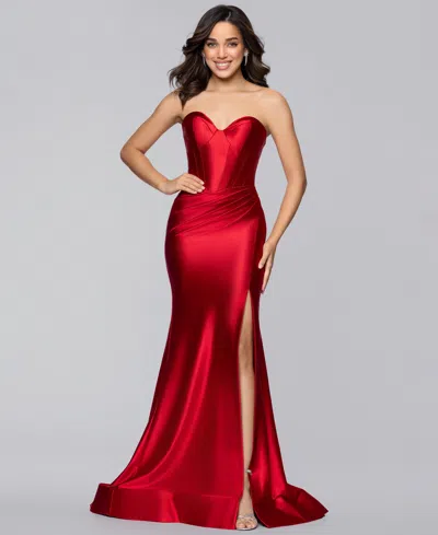 Blondie Nites Strapless Satin Gown In Red