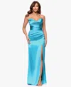 Blondie Nites Juniors' Strapless Side-slit Satin Dress In Blue