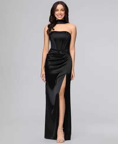 Blondie Nites Juniors' Strapless Sleeveless Gown In Black