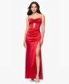 Blondie Nites Juniors' Sweetheart Corset Side-slit Gown In Red