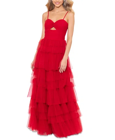 Blondie Nites Juniors' Tiered-mesh Cut-out Dress In Red