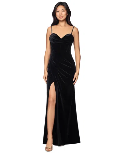Blondie Nites Juniors' Velvet Sweetheart Floor-length Gown In Black