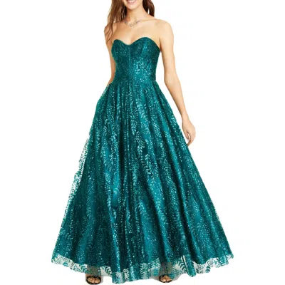 Blondie Nites Juniors Womens Glitter Corset Evening Dress In Green