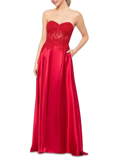 Blondie Nites Juniors Womens Illusion Maxi Evening Dress In Red