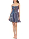 Blondie Nites Juniors Womens Metallic Fit & Flare Dress In Multi