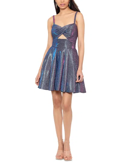 Blondie Nites Juniors Womens Metallic Fit & Flare Dress In Blue