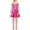 Blondie Nites Juniors Womens Pleated Satin Mini Dress In Hot Pink