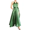 Blondie Nites Juniors Womens Satin Halter Evening Dress In Green
