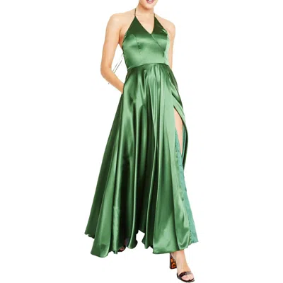 Blondie Nites Juniors Womens Satin Halter Evening Dress In Green
