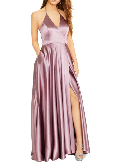 Blondie Nites Juniors Womens Satin Halter Evening Dress In Multi