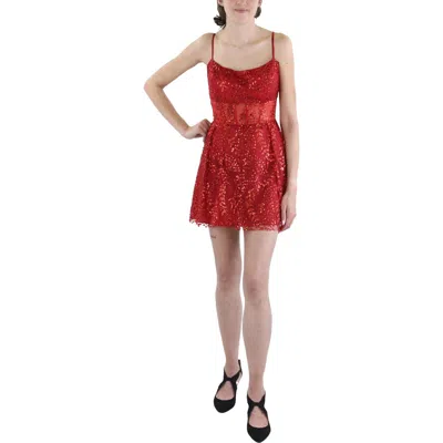 Blondie Nites Juniors Womens Sequined Mesh Cocktail And Party Dress In Red