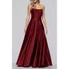 Blondie Nites Lam Corset Strapless Satin Gown In Burgundy