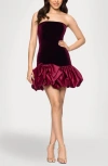 Blondie Nites Mixed Media Bubble Hem Cocktail Minidress In Burgundy