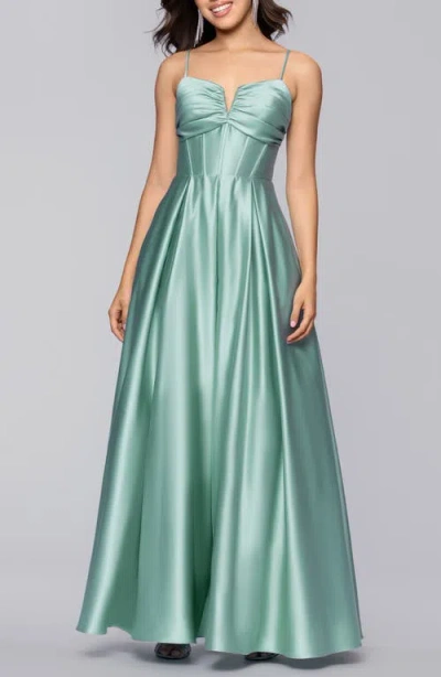 Blondie Nites Notch Neck Satin Ballgown In Green