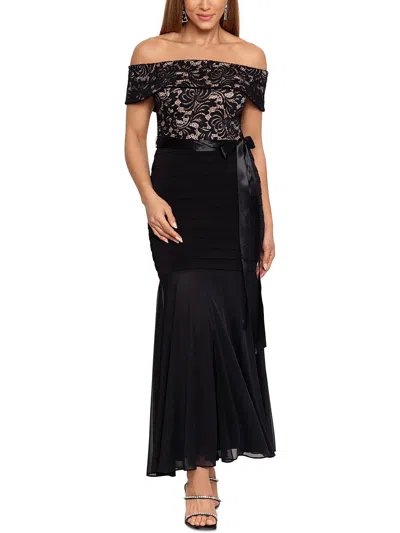Blondie Nites Petites Womens Lace Off-the-shoulder Evening Dress In Black