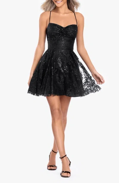 Blondie Nites Pinch Glitter Party Minidress In Black