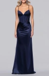 Blondie Nites Satin Column Gown In Blue