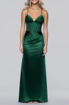 Blondie Nites Satin Column Gown In Green